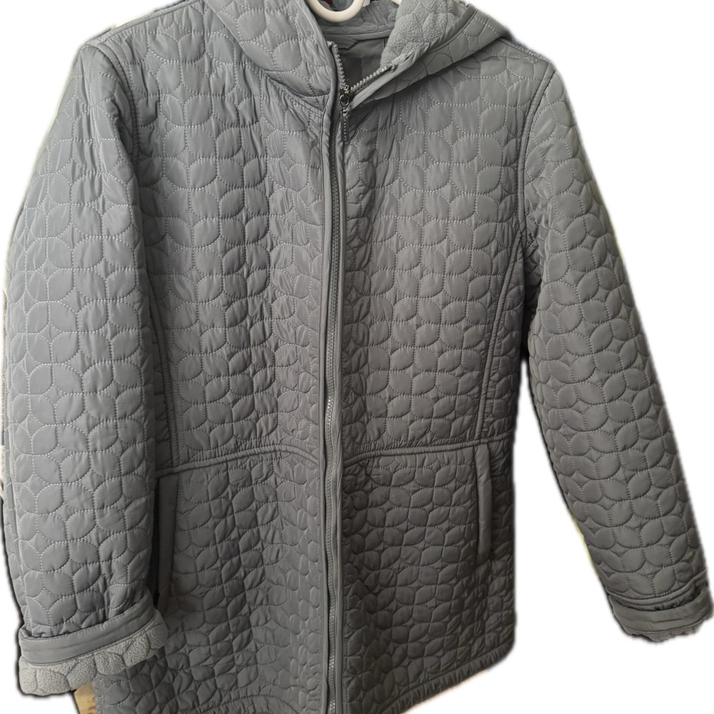 Like New! Gallery Quilted Hooded Coat in Blue/Gray (Size Large)